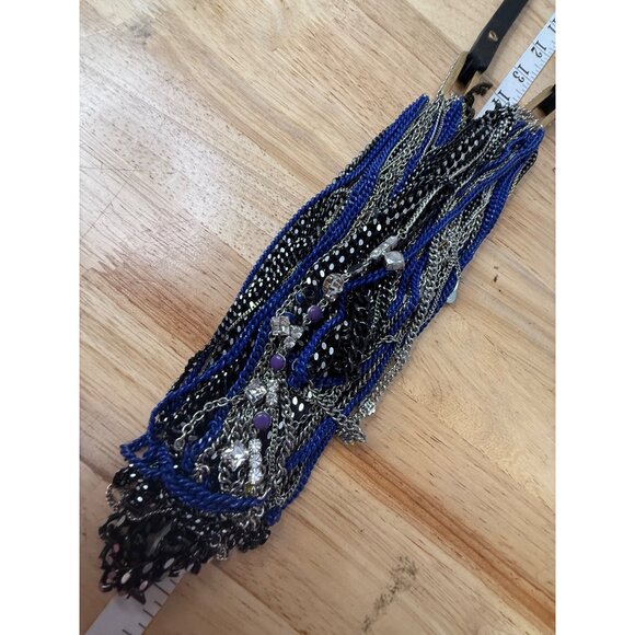 Juicy Couture Multi-Strand Statement Necklace W/ Blue Black & Silver Chains - Picture 10 of 12